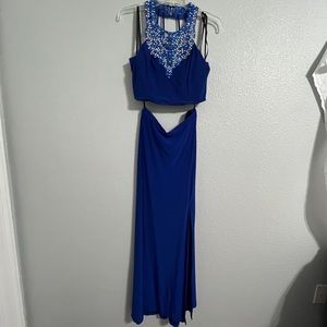 B. Darlin royal blue two piece formal dress with intricate beading